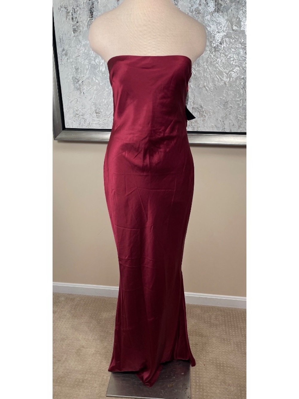 RETROFETE Keaton Strapless Silk Open Strappy Back Cabernet Red Maxi Dress Sz M - Picture 3 of 9